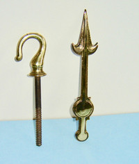 Two Antique Solid Brass Items - Ceiling Hook, Clock Hand