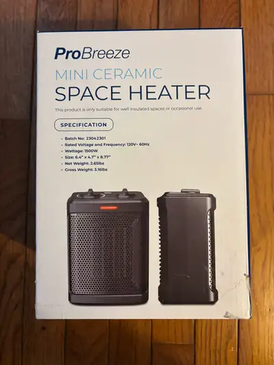 This ProBreeze mini ceramic space heater is new, still sealed in its original packaging and ready to...