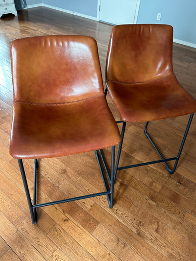 Congac leather and Iron  bar stools ( pair ) 