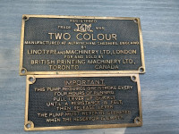 2 “Two Colour” Printing Press Brass Plaques $30 EACH