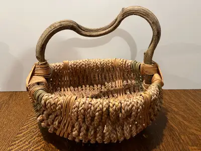 Unique Woven Basket with Wood Handle, View more