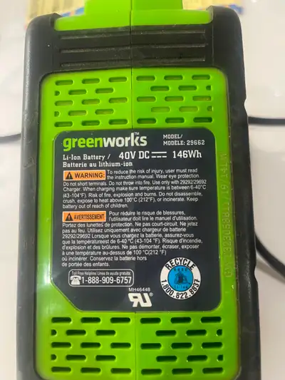 Green works 29662 battery and charger, View more