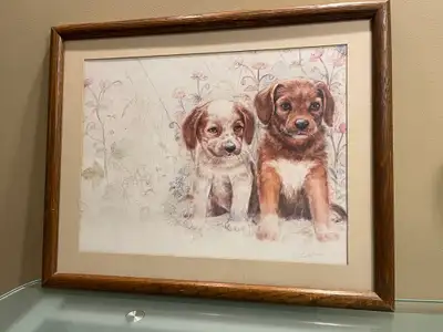framed vintage drawing and other decor, View more