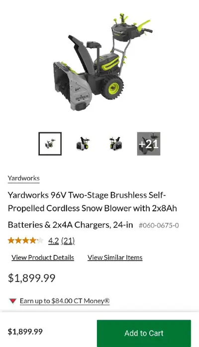Yardworks 96V Two-Stage Brushless Self-Propelled Cordless Snow, View more