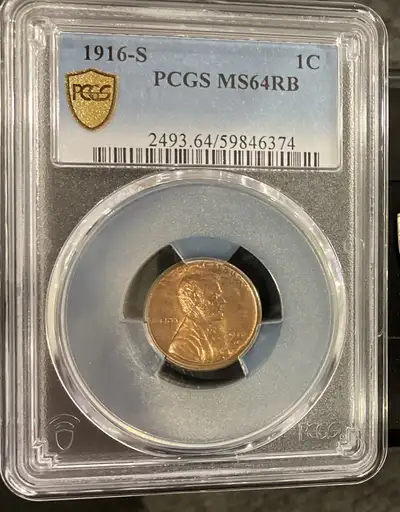 1916-s USA 1 cent pcgs ms64RB, View more