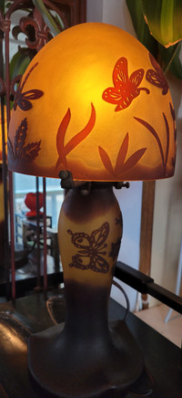 Galle style Mushroom Glass Lamp Butterfly Lampe verre Papillon