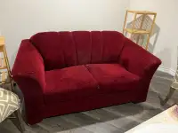 Red velvet sofa love seat 