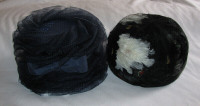 Ladies Vintage Hats Blue Ribbon w/Bow & Black w/Feathers 2 Style