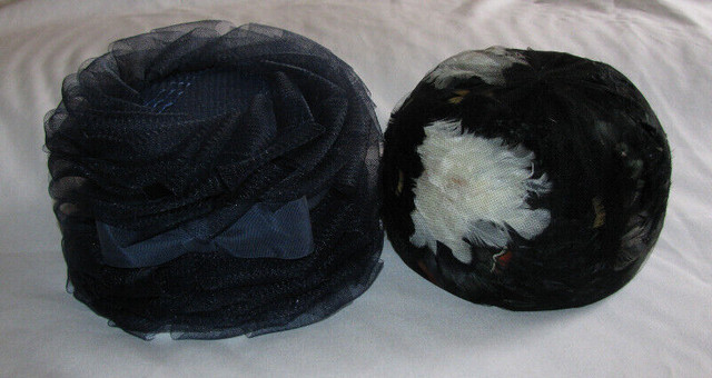Ladies Vintage Hats Blue Ribbon w/Bow & Black w/Feathers 2 Style in Arts & Collectibles in Saint John