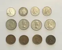1938-1974: 12 Vintage Canadian Coins- Silver Confederation Dime
