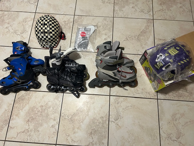 3 Pairs of In-line Skates and Helmets, View more