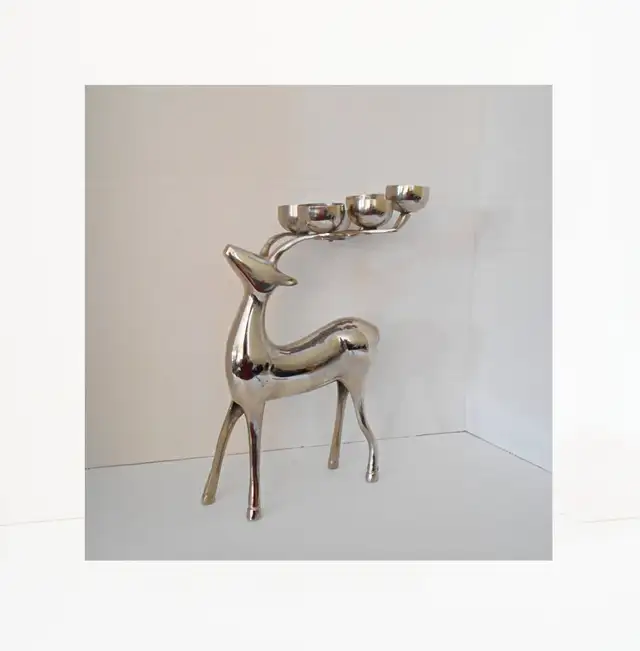 Vintage Silver Tone Reindeer Votive Candle Holder Candelabra in Home Décor & Accents in St. Catharines - Image 2