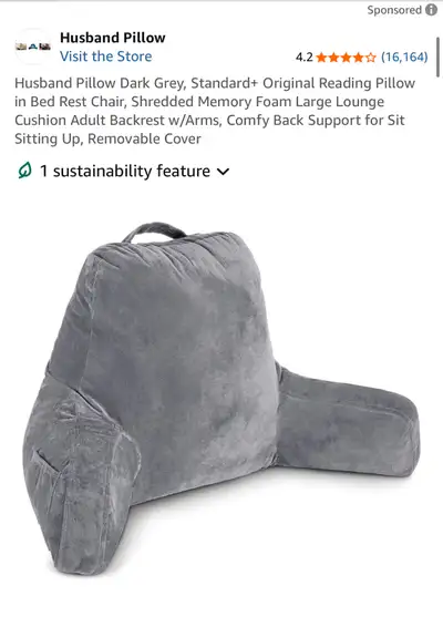 Dark Grey Reading Pillow With Arms, View more