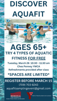 Discover AquaFit: A FREE 65+ event (Registration required)!