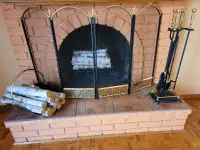Fireplace tool set with screen and log holder
