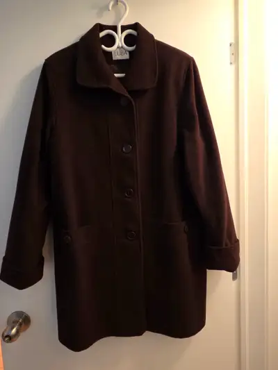 WOMENS CHOCOLATE BROWN WOOL CAR COAT - LUBA DESIGN VINTAGE SIZE 14 EXCELLENT CONDITON