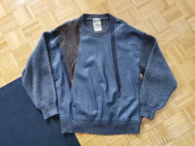 Vintage Confezioni Carmen Suede and Leather Grey Sweater Large, View more