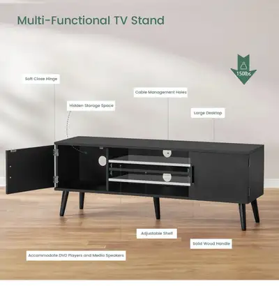 FIONESO TV Stand for 60 Inch TV, TV Bench, Entertainment Center TV Console with 2 Storage Cabinets a...