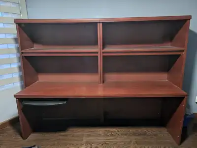 Large Cherry Wood Computer Desk with Hutch & Keyboard Tray, View more