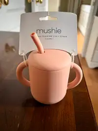 Mushie Silicone Training Cup + Straw (blush)