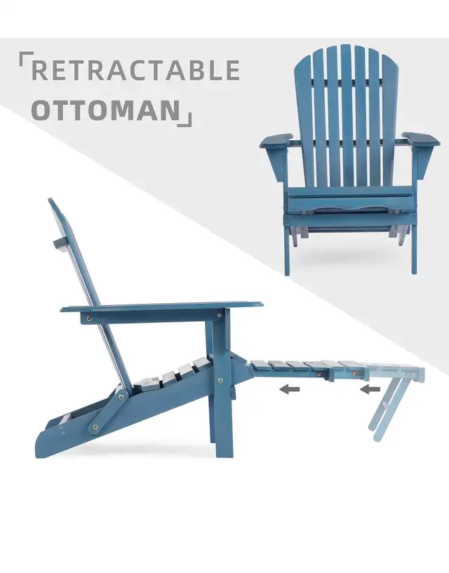 Wooden Outdoor Folding Adirondack Chair with Ottoman, Pre-Assemb in Patio & Garden Furniture in Hamilton - Image 6