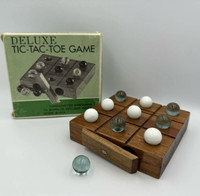 Vintage Deluxe Tic Tac ToeGame Handcrafted Hardwood With Marbles