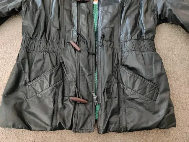 Black Leather Women Zipper Winter Jacket Coat - Size 12 in Women's - Tops & Outerwear in Calgary - Image 8