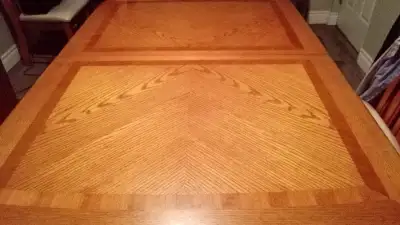Solid Wood 6 Chair Dining Room Table with Leaf, and Hutch, View more