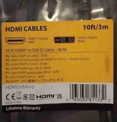 Multiple 10' Hdmi to DVI cables, View more