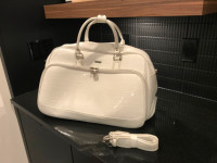 White Patent Crocodile Embossed Wheeled Tote Bag