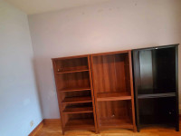 3 shelving units 2 brown,  1 black, approx 6ft by 3 ft by 17 in
