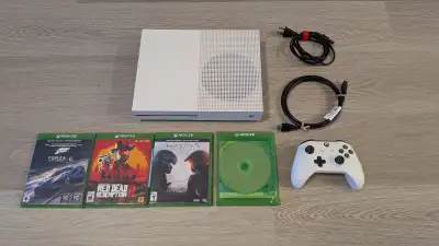 Xbox One S 500GB with 1 controller and 4 games, View more