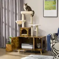 Litter Box Enclosure with Cat Tree Tower, Hidden Cat Washroom Fu