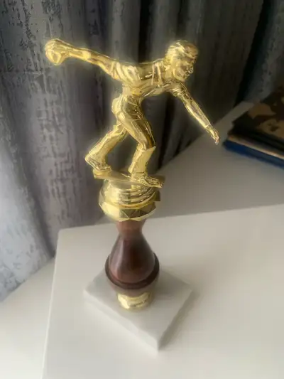 Gold-tone bowling trophy , View more