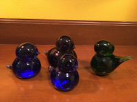 4 Vintage Cobalt Blue Green Handmade Glass Birds