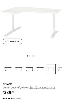 Corner desk-left, white, 160x110 cm (63×43 1/4 ").