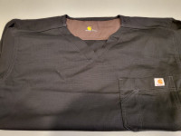 CARHARTT Black V Neck Scrub Shirt Men's LG, Short Sleeve, New