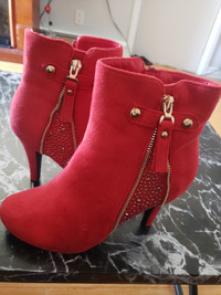 Shoes size 6, red suade ankle boots