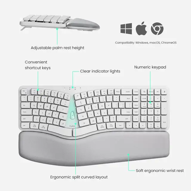 Nulea HA398 Ergonomic Split Wired Keyboard Palm Rest Full Size585103436070277123