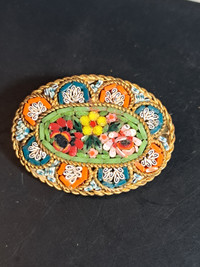 VINTAGE MOSAIC FLORAL BROOCH PIN JEWELRY PIN ITALIAN ANTIQUE JEW