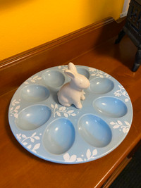 Magenta Blue Floral EASTER BUNNY RABBIT Deviled Egg Platter