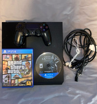 PS4 500GB (Controller, Cables, Charger, GTA V, & Skyrim) OBO!