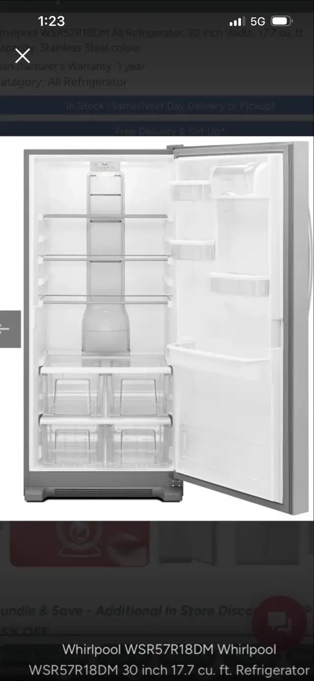 New Whirlpool WSR57R18DM All Refrigerator in Refrigerators in Mississauga / Peel Region - Image 3