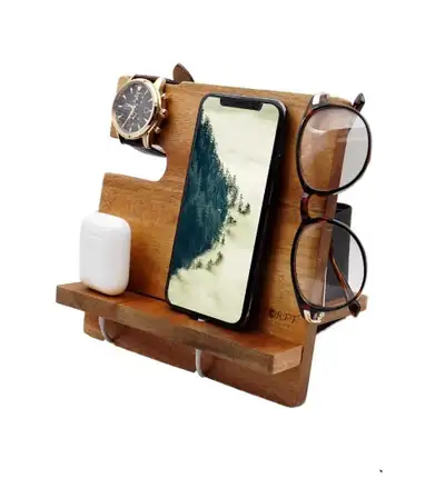 Acacia Wood Phone Docking Station Nightstand Organizer, View more