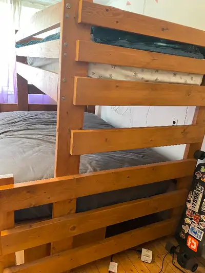 Solid wood bunk bed, with twin top bunk and double bottom bunk, View more