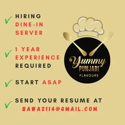 Dine-In server for Indian restaurant - Brampton, View more