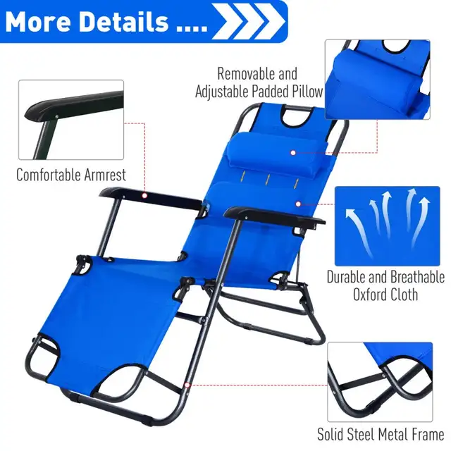 Folding Lounge Chair Portable Chaise Sun Lounger Recliner Outdoo in Patio & Garden Furniture in Markham / York Region - Image 7