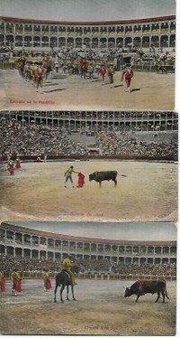 Antique set of 12 Bull fight postcards. 1920's era.