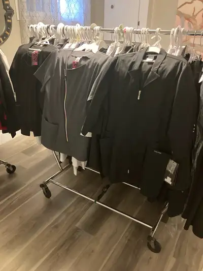 black and white uniforms top and labcoat, View more