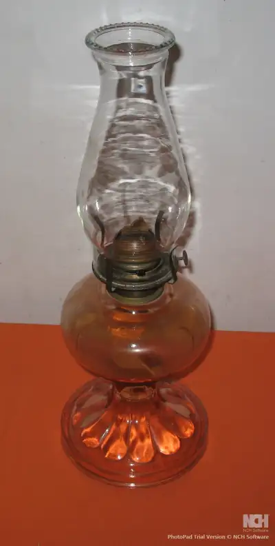 Vintage Honey Color Glass Kerosene / Coal Oil Lamp - A Rare Old Timer. Parents Used such on Homestea...